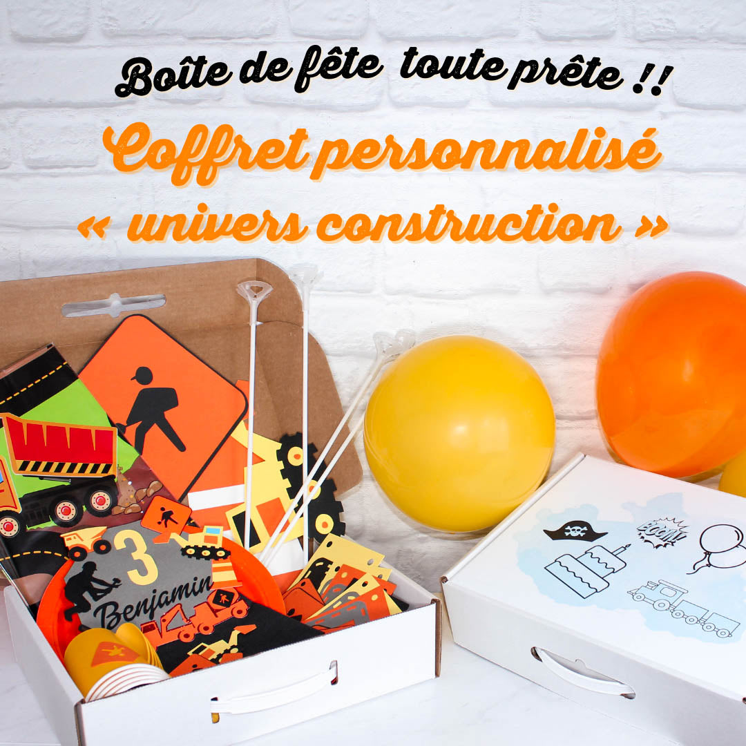 Anniversaire theme construction - fete d'enfants à Montreal - coffret sur mesure - birthday party box